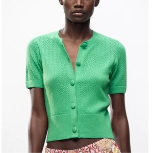 Zara Bright Green Short-Sleeve Knit Cardigan